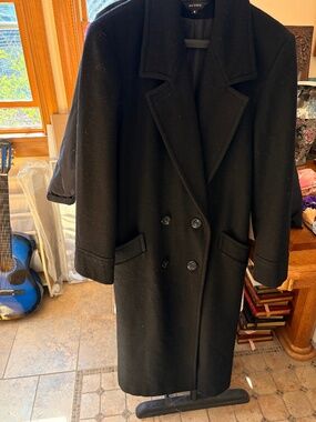 Karizma Long Black Wool Double Breasted Collared Coat -8